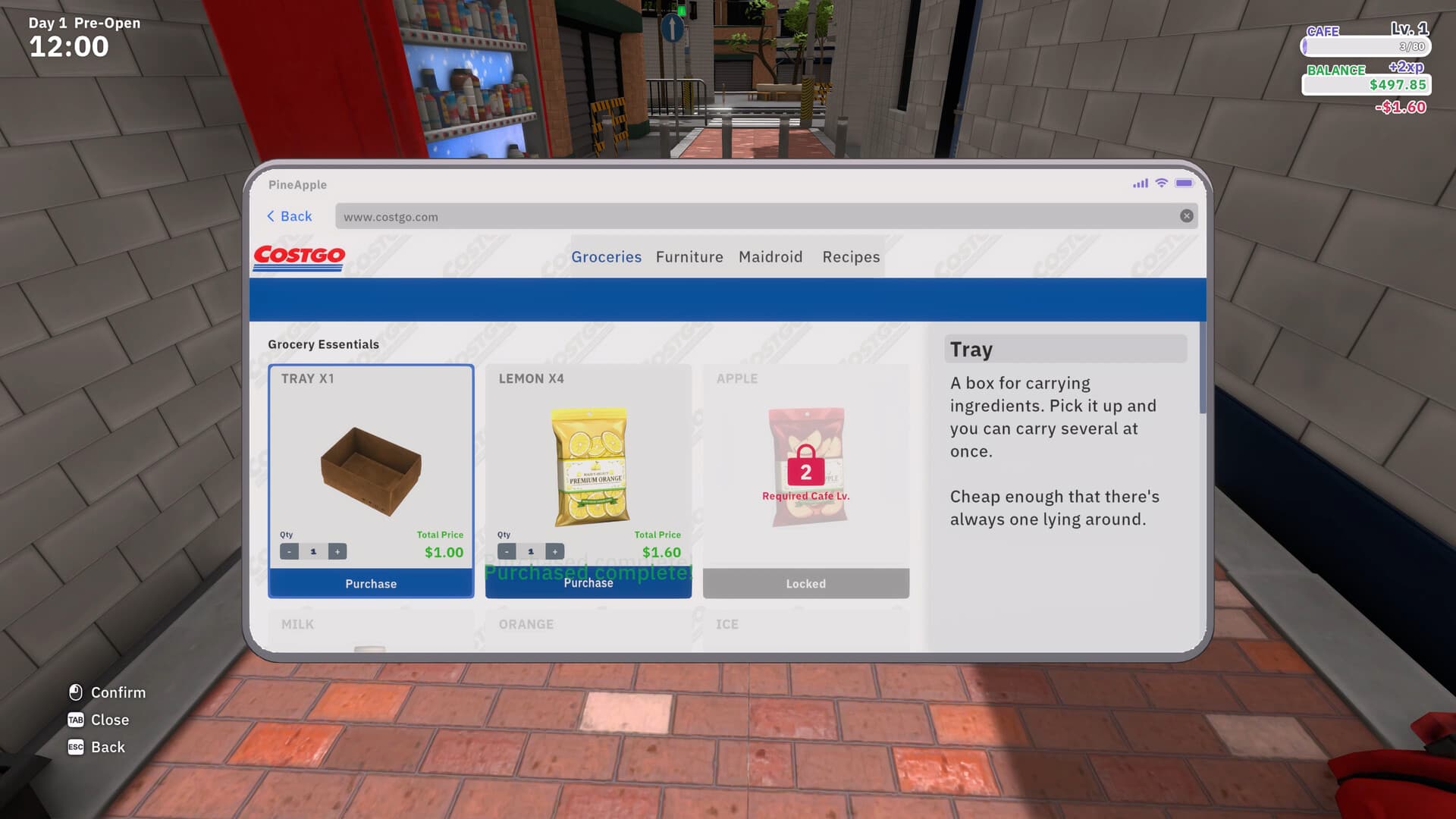 Phone shop with grocery and recipe tabs